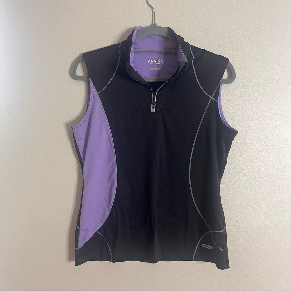 Annika Cutter & Buck Size Medium Black Mockneck 1/4 Zip Sleeveless Golf Top